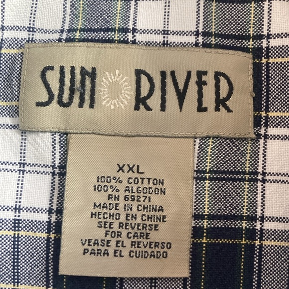 Mens Pre Owned Vintage Sun & River Plaid Button Down Blue & White XXL - Picture 3 of 8